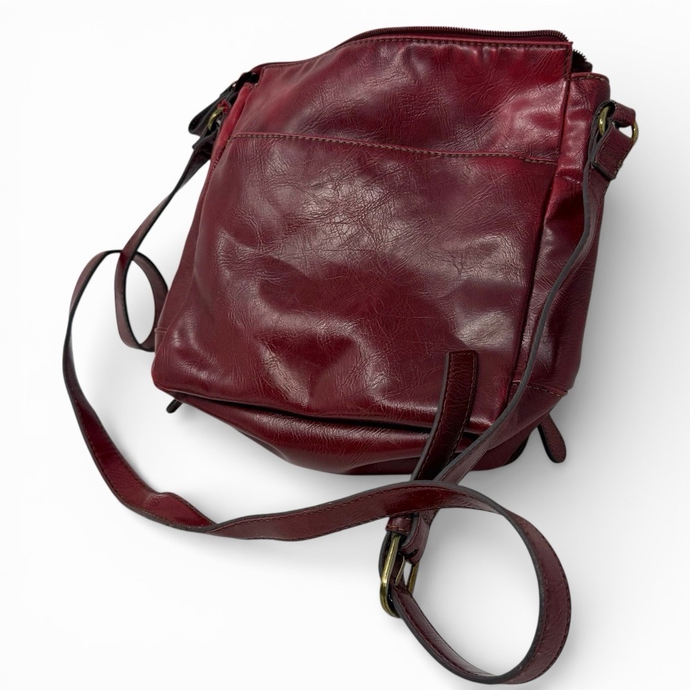 RELIC  Maroon Burgundy Faux Leather Crossbody Shoulder‎ Bag Adjustable Strap - Picture 2 of 10